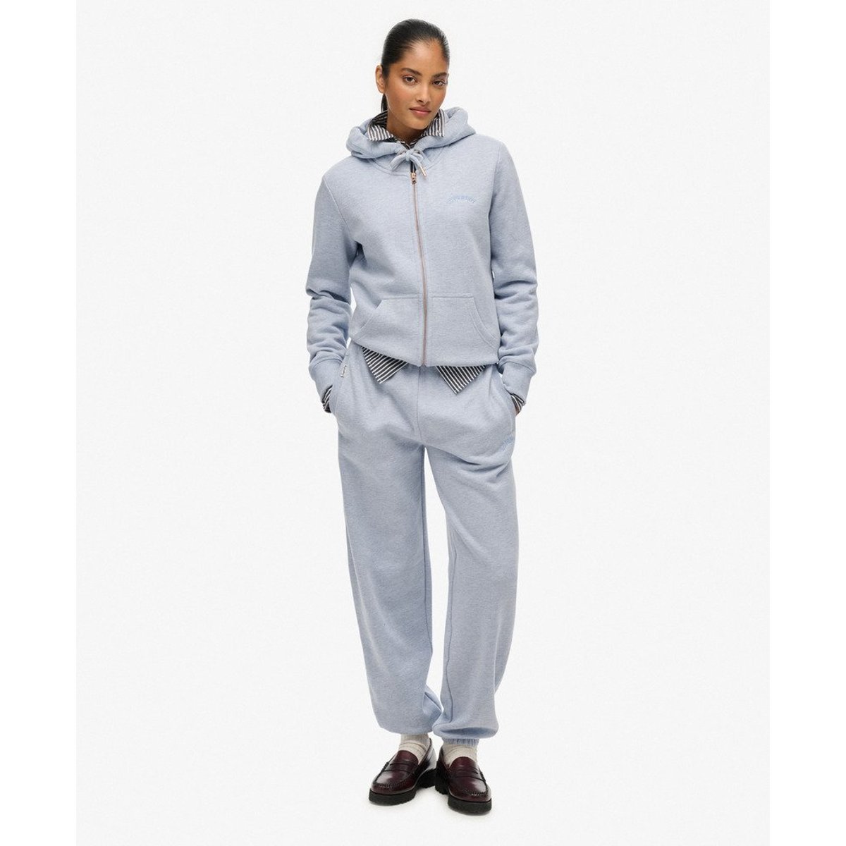 Sweat à capuche bleu brouillard chiné, SUPERDRY