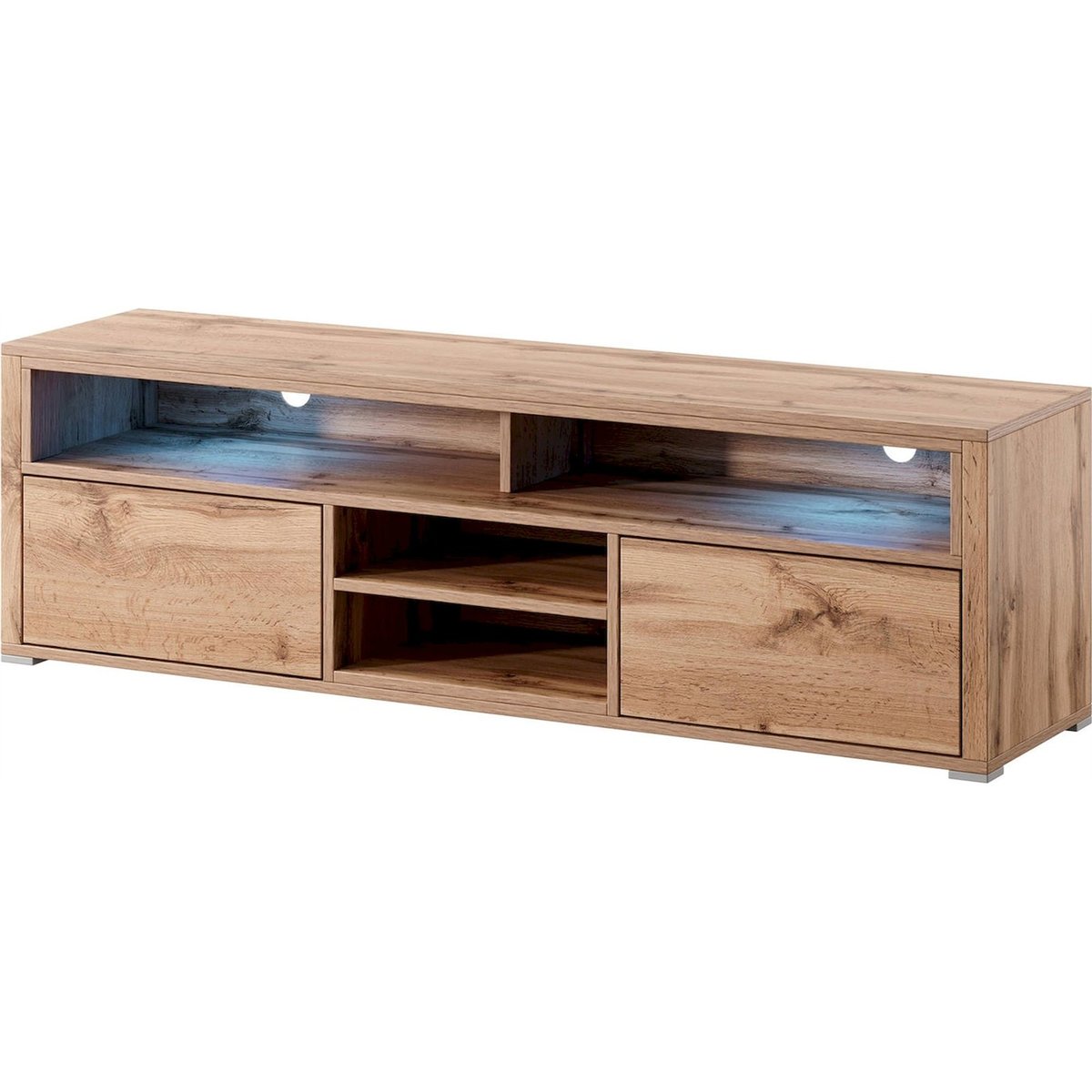 Meuble tv LAKSA en bois avec LED bois clair et noir, RECOLLECTION
