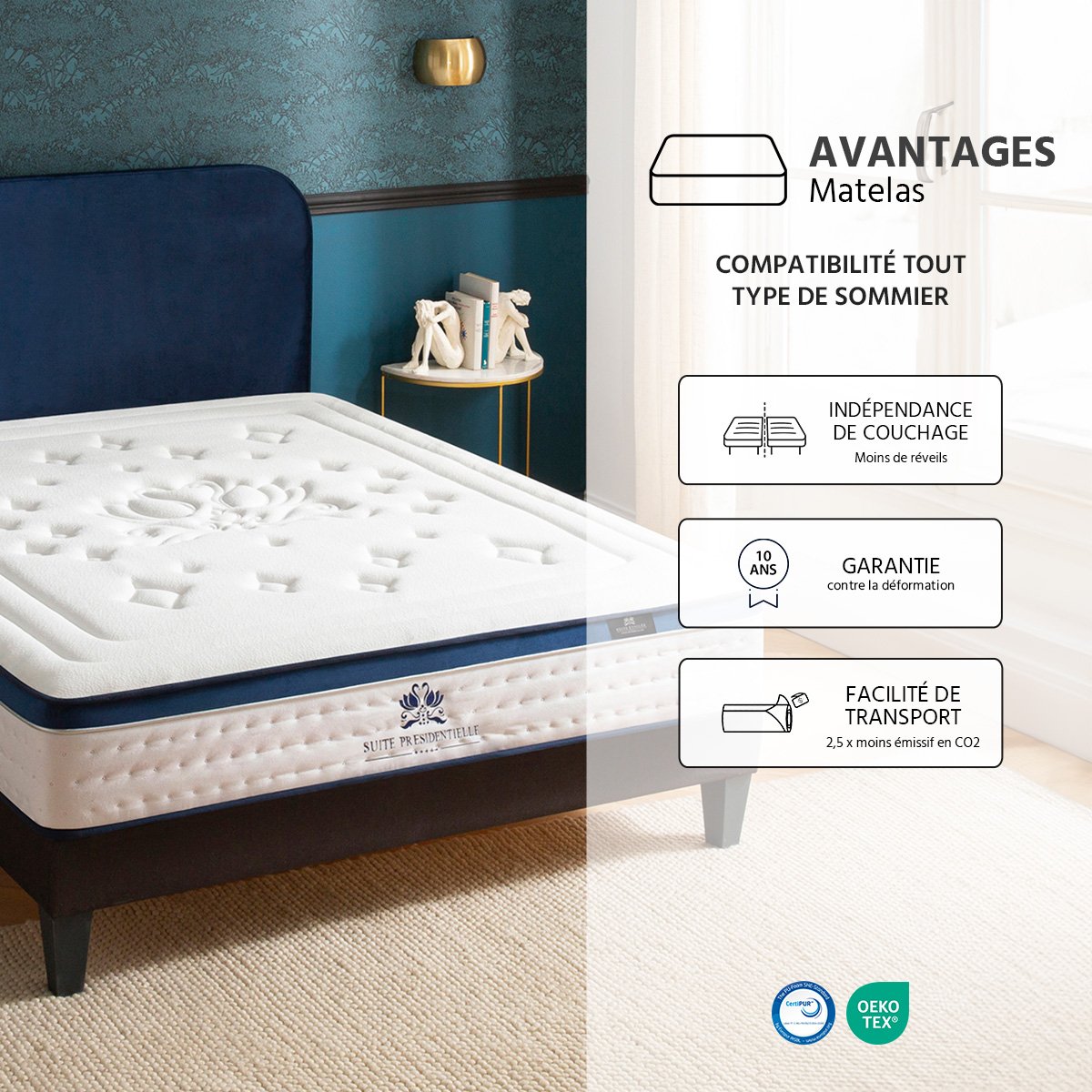 Matelas Mémoire de forme 28 cm SUITE PRÉSIDENTIELLE blanc, BELLECOUR