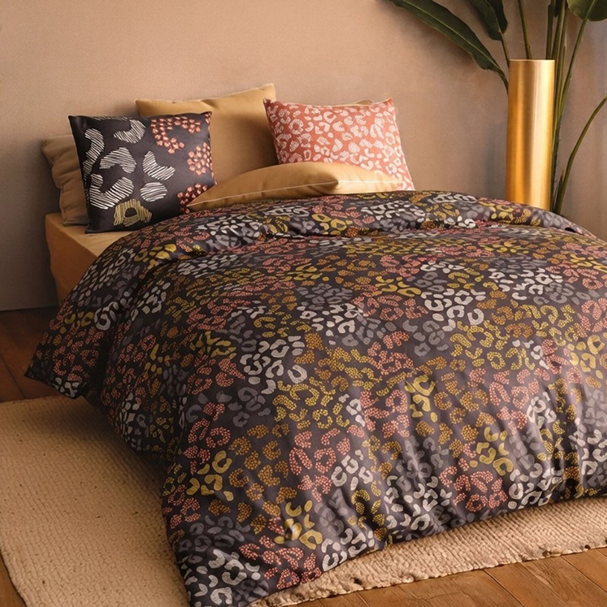 Parure housse de couette en coton imprimée, Onalia marron, C DESIGN HOME TEXTILE