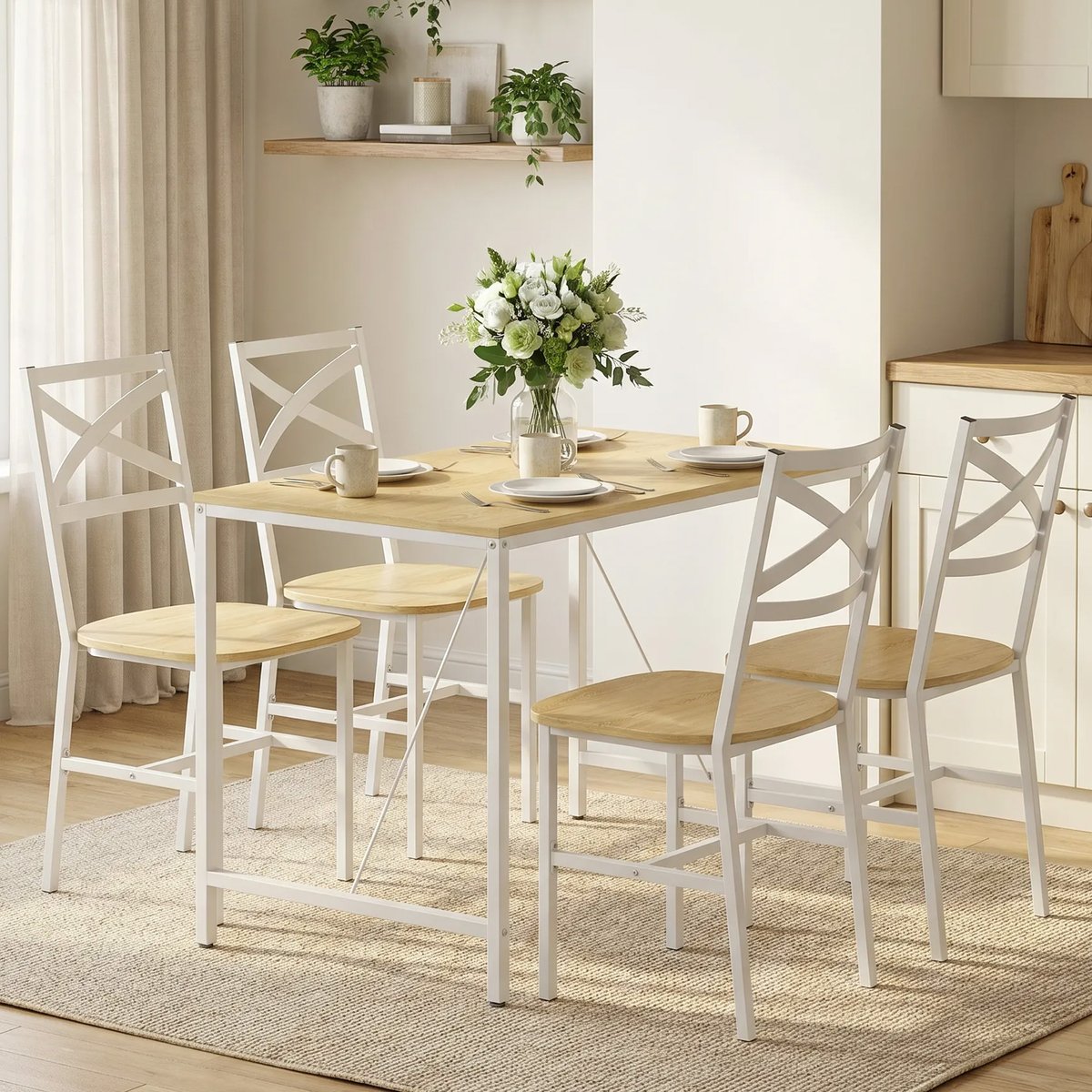 Ensemble de table à manger Panneau de naturel et blanc, HOMCOM