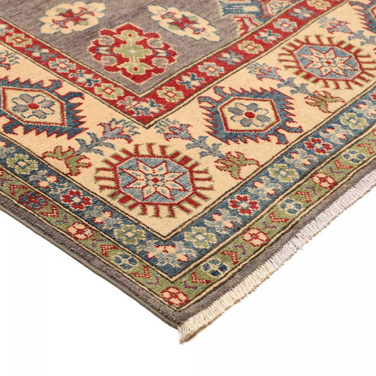 Tapis salon traditionnel, noué main en laine, KAZAK CO 65 gris, beige, rouge, UN AMOUR DE TAPIS