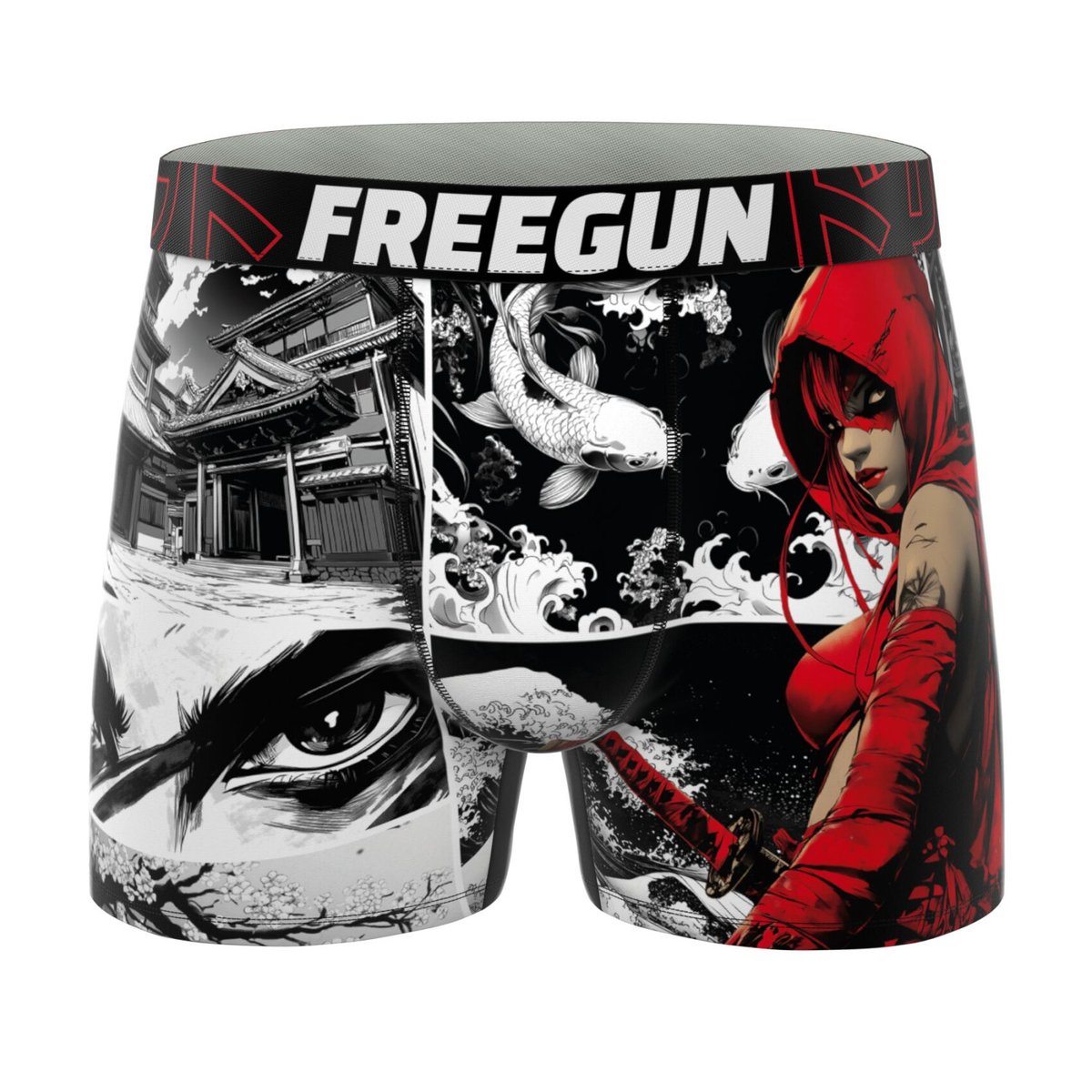 Lot De 3 Boxers Manga Estampe rouge/orange/jaune/beige/bleu, FREEGUN