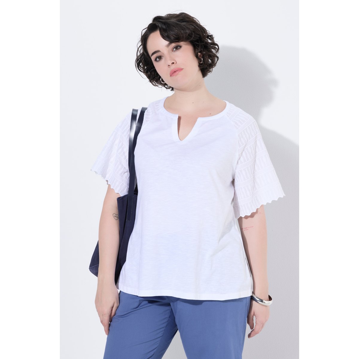 T-shirt avec broderies blanc neige, ULLA POPKEN