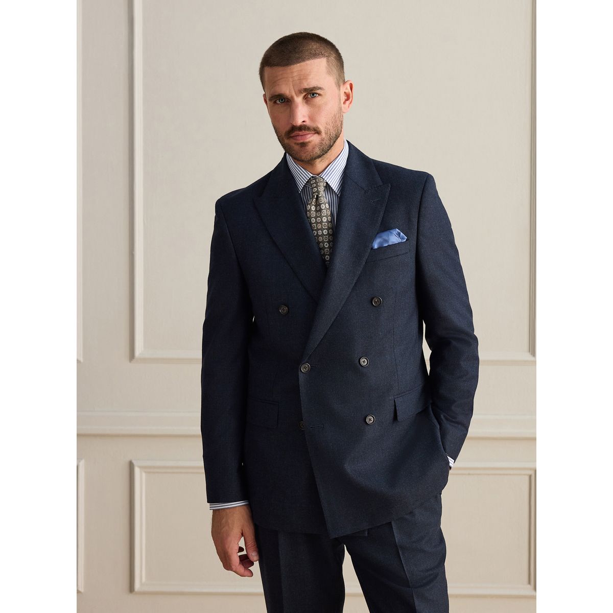 Veste de costume ajustée et croisée cachemire signature bleu marine, NEXT