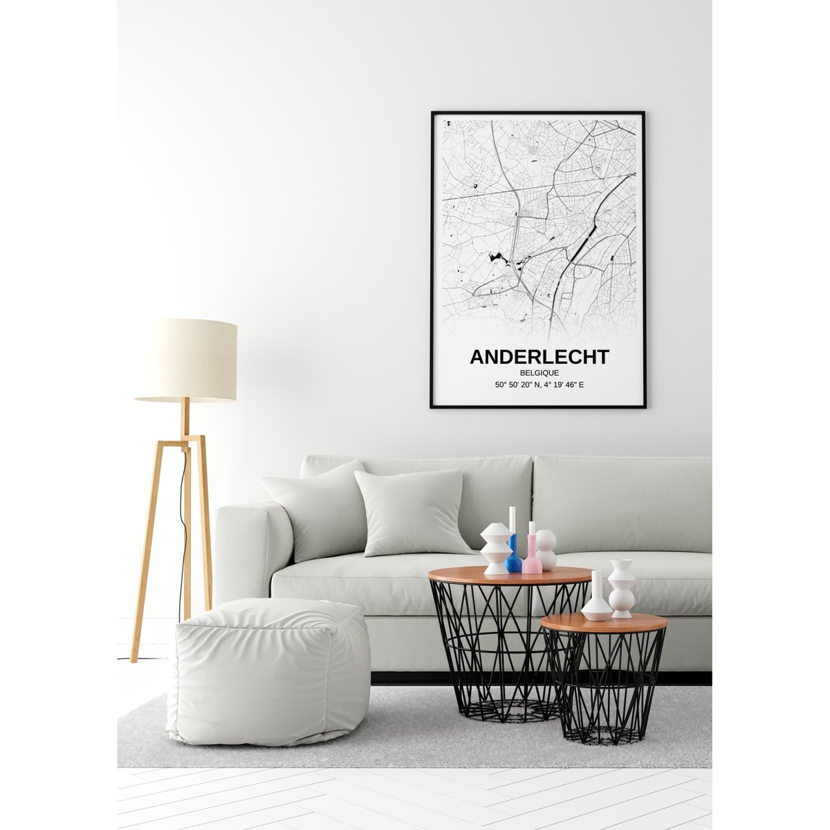 Affiche carte Anderlecht - rectangle Noir et Blanc blanc, L'AFFICHERIE