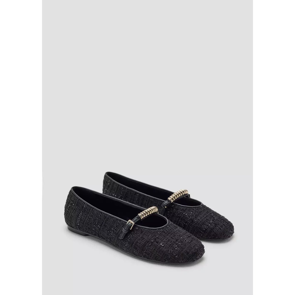Ballerines en tweed avec détail métallique noir, MANGO