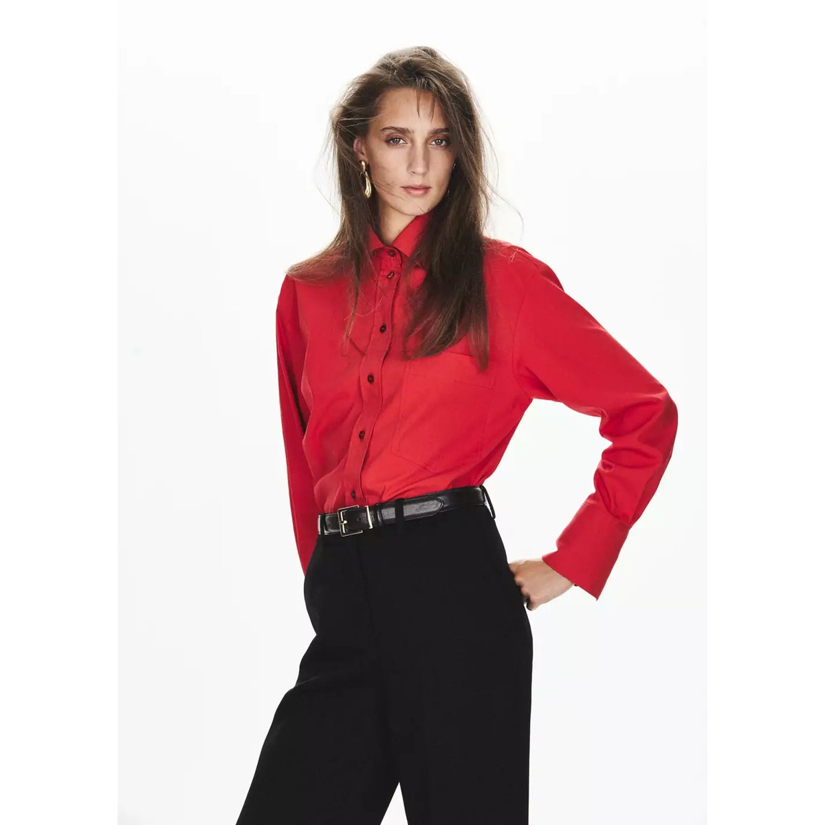 Pantalon droit taille basse noir, MANGO
