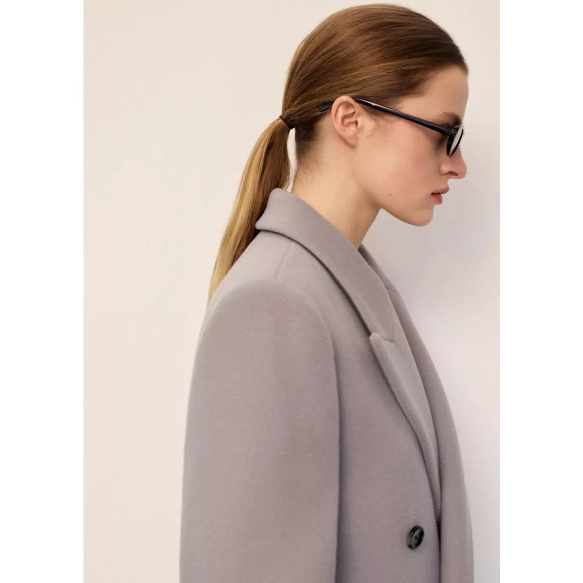 Manteau en laine à double boutonnage marron moyen, MANGO