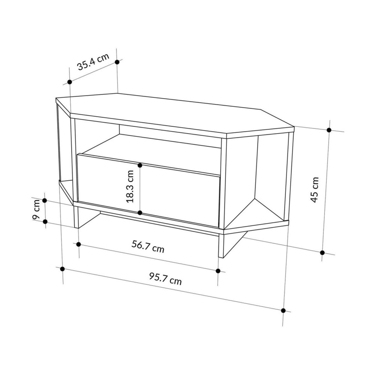 Meuble TV d'angle 1 porte en bois L95,7cm- CANO bois foncé, DRAWER