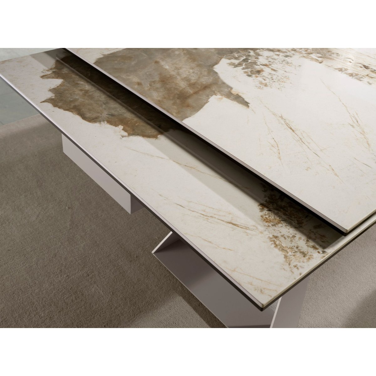Table à manger marbre et acier effet noyer blanc | gris taupe, ANGEL CERDA