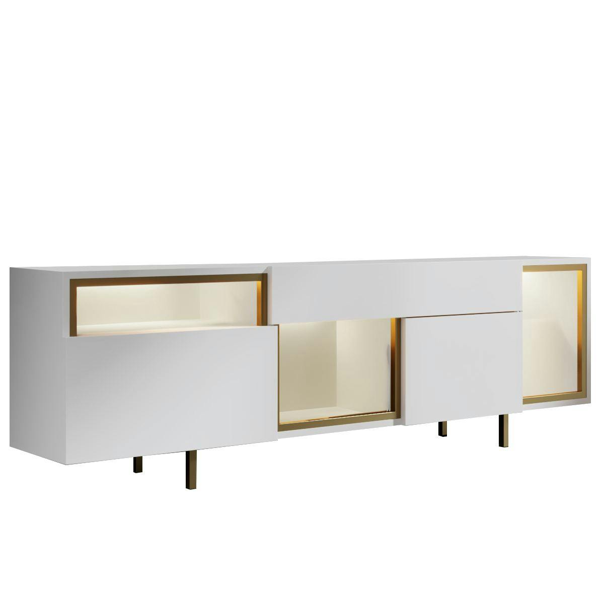 Meuble TV 2 portes, 3 niches éclairage LED AURA blanc, PIER IMPORT