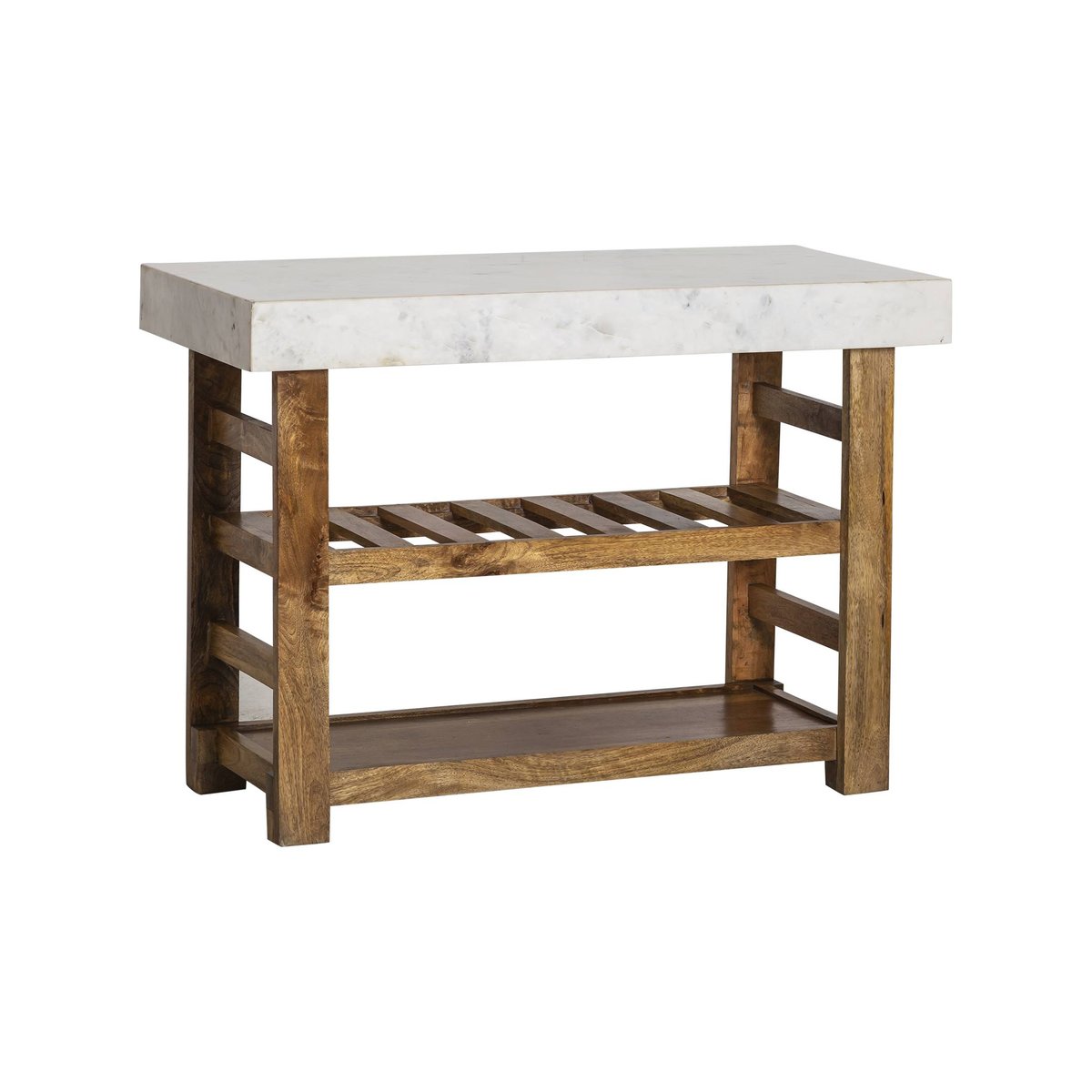 Billot en bois massif et marbre LOUCA blanc, MADE IN MEUBLES 