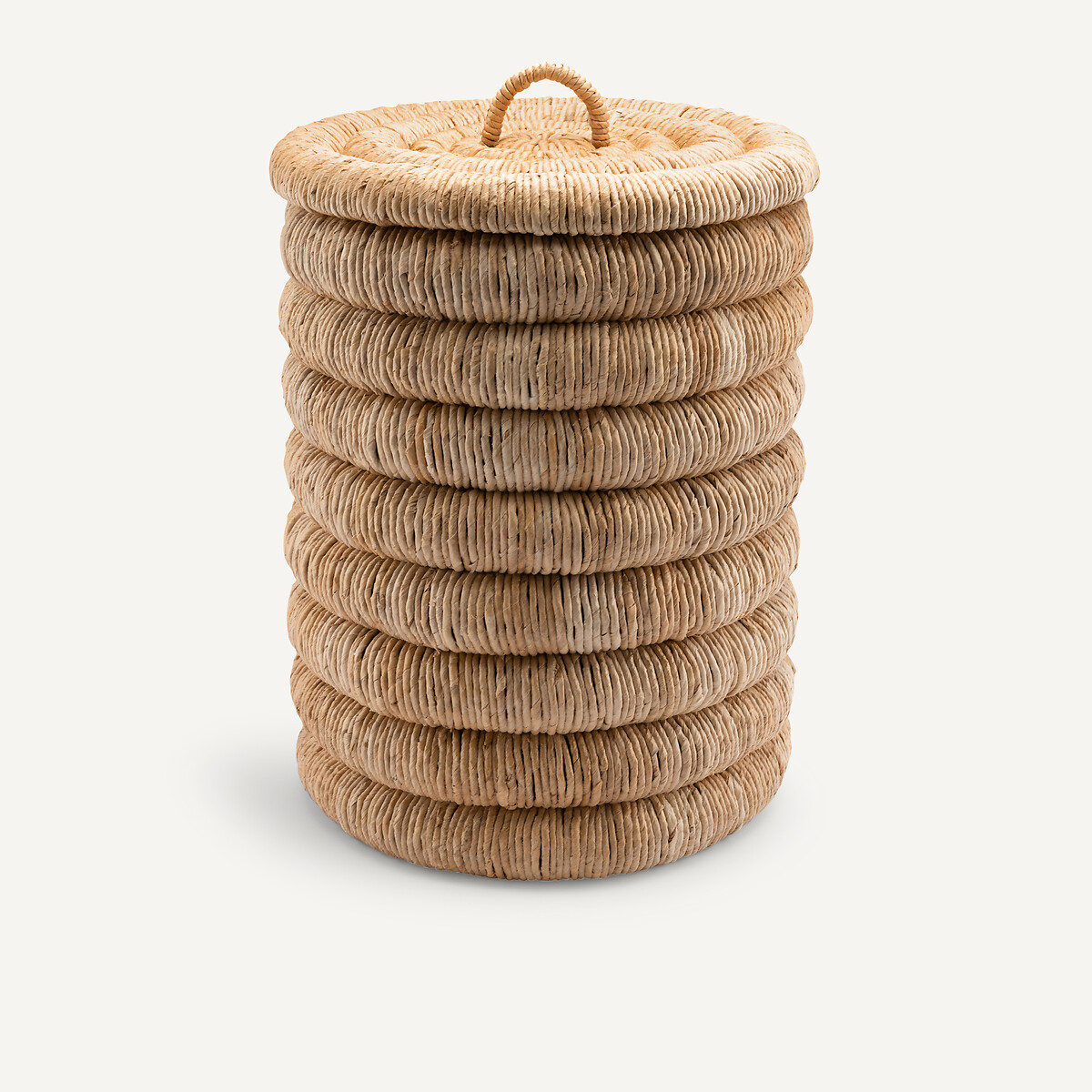 Cesta redonda con tapa de plátano tejido, Marilo natural, AM.PM
