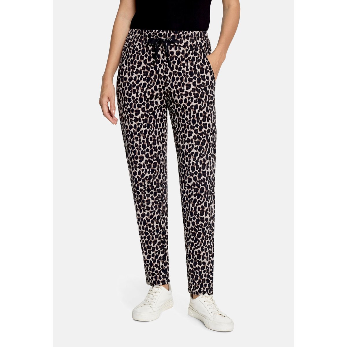 Pantalons de jogging à taille élastique noir/beige, BETTY BARCLAY