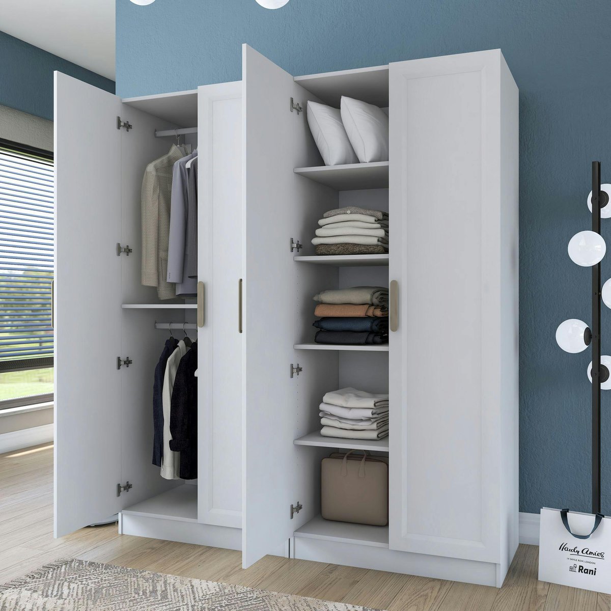 Armoire penderie blanche 4 portes 2 tringles BYRON blanc, PIER IMPORT