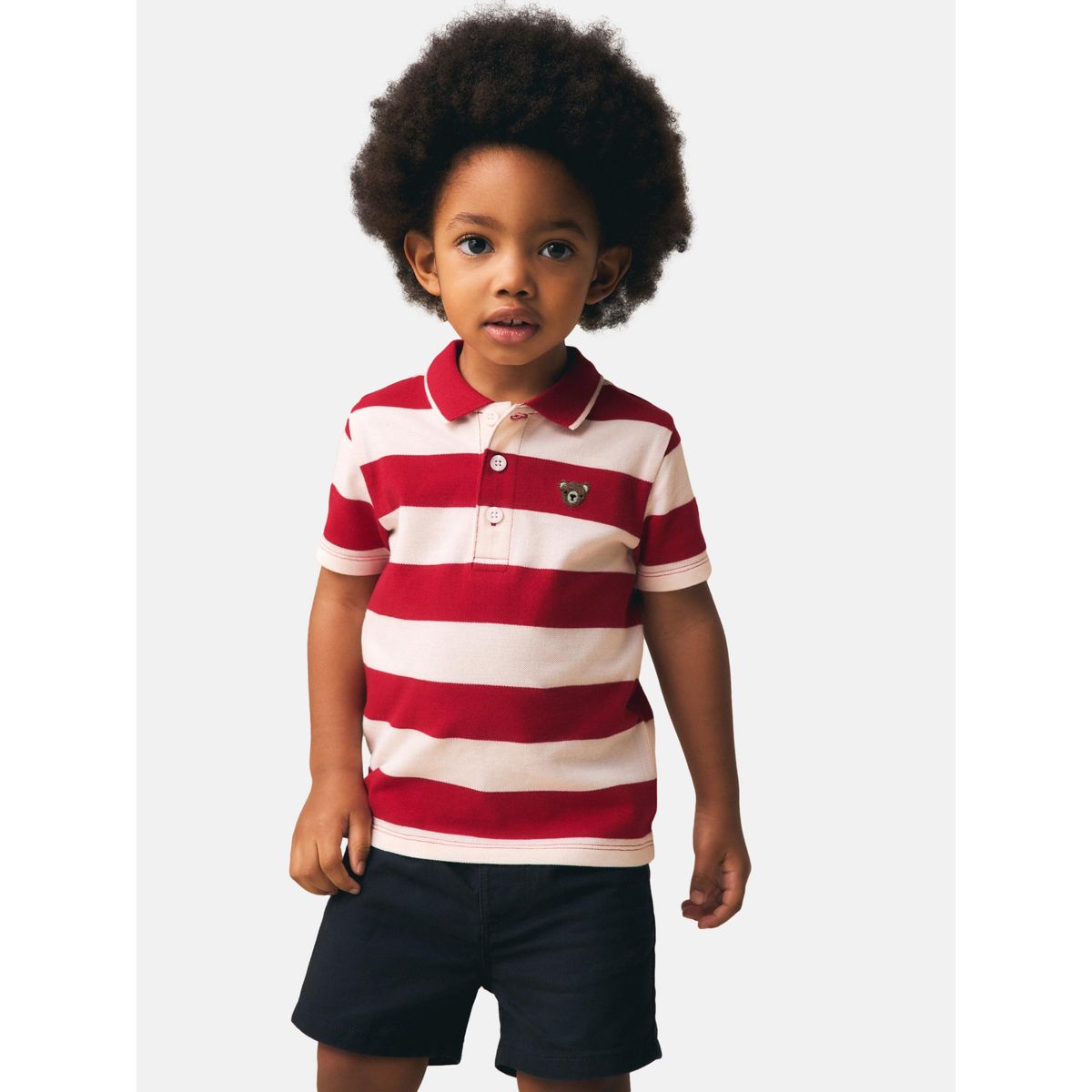 Polo à manches courtes et short chino rayures rouges/marine, NEXT