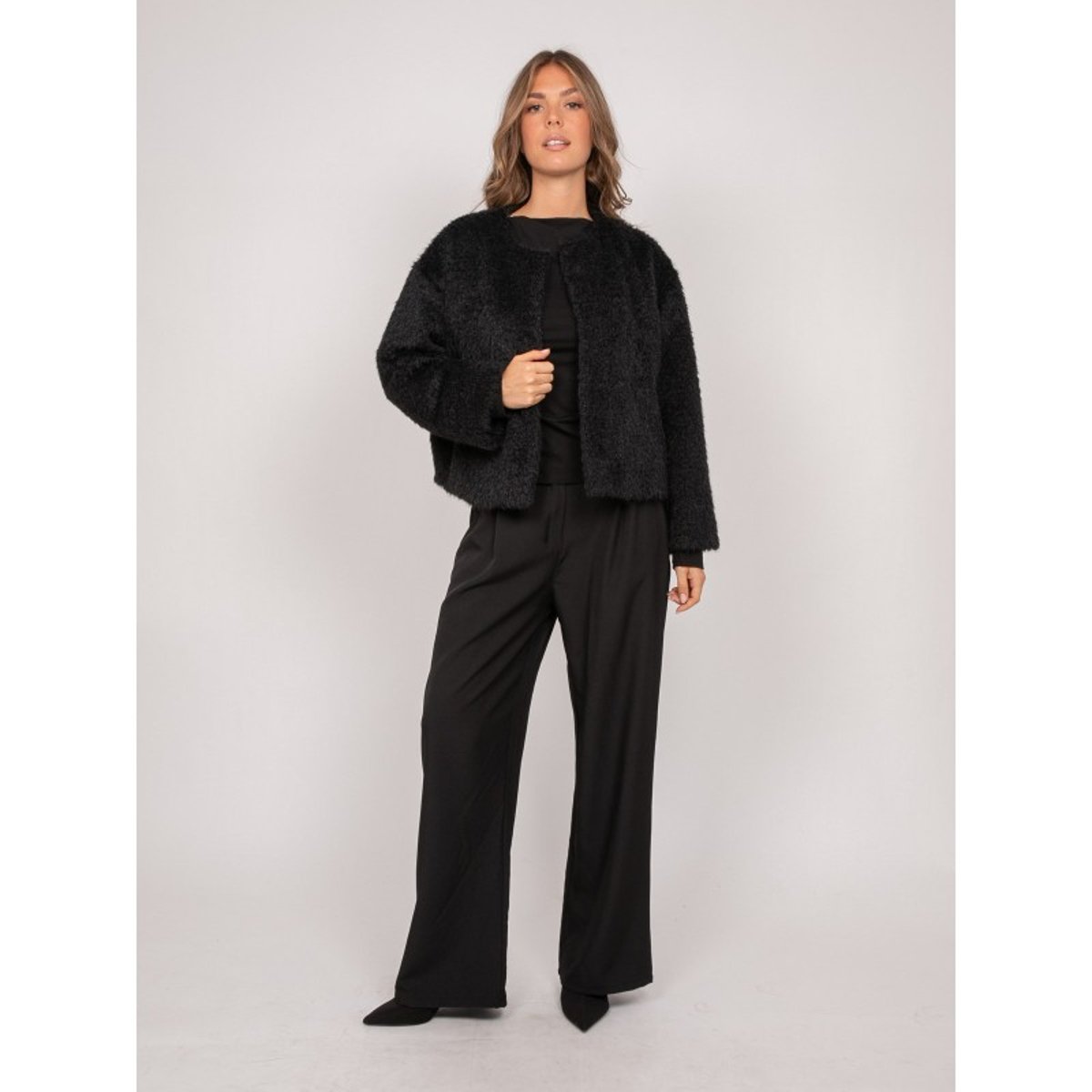 Veste Courte Maille Poil Long Usonia noir, DONA LISA