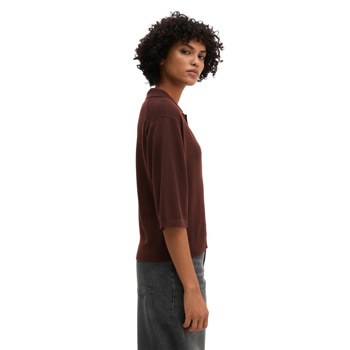 Polo en tricot loose en laine mérinos douce rouge, MARC O'POLO