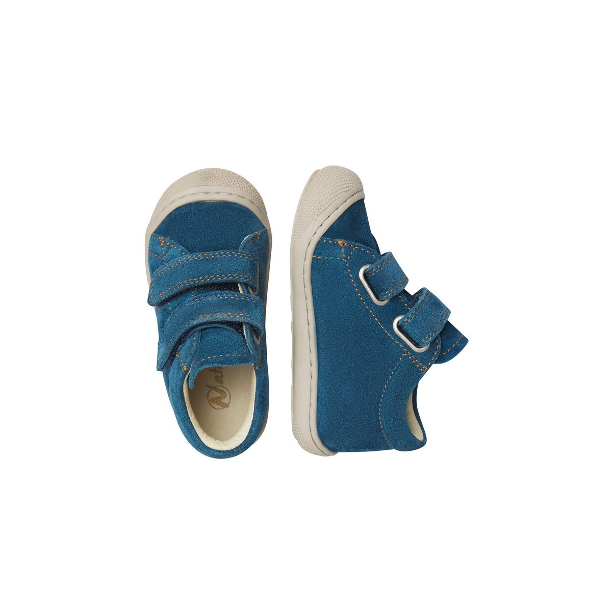 Chaussures premiers pas en suède COCOON VL bleu-blanc, NATURINO