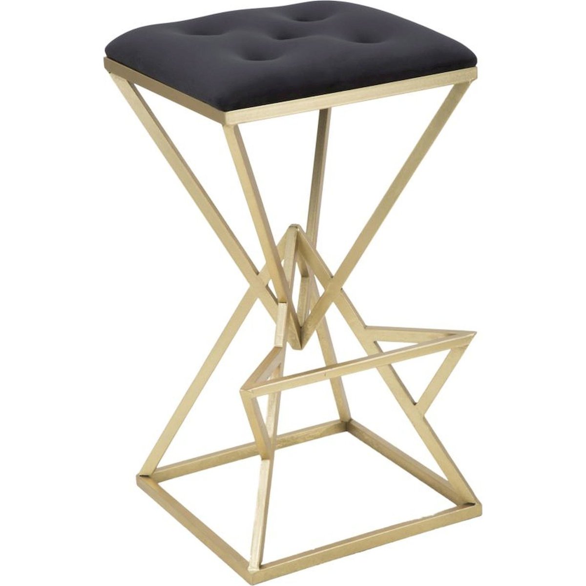 Tabouret de bar métal et verre capitonné GLAM doré et noir, RECOLLECTION