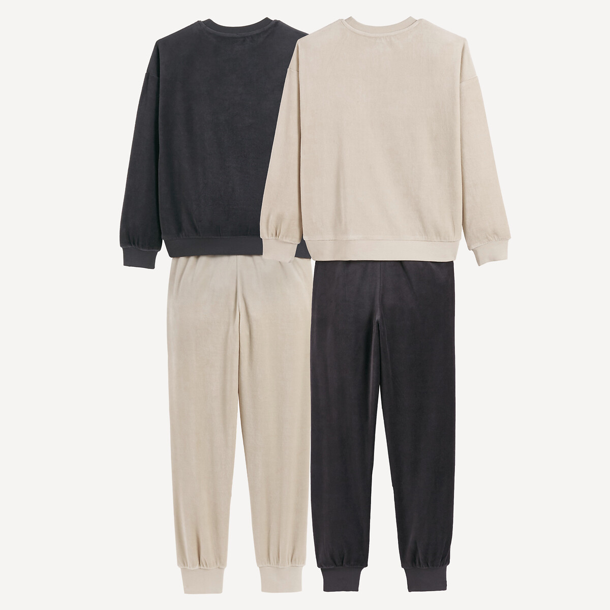 Lote de 2 pijamas de veludo com estampado de skate bege/antracite, LA REDOUTE COLLECTIONS