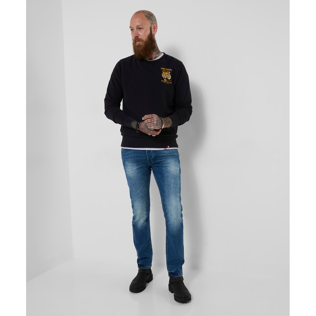 Sweat Col Rond Imprimé Dos Tiger Riders noir, JOE BROWNS