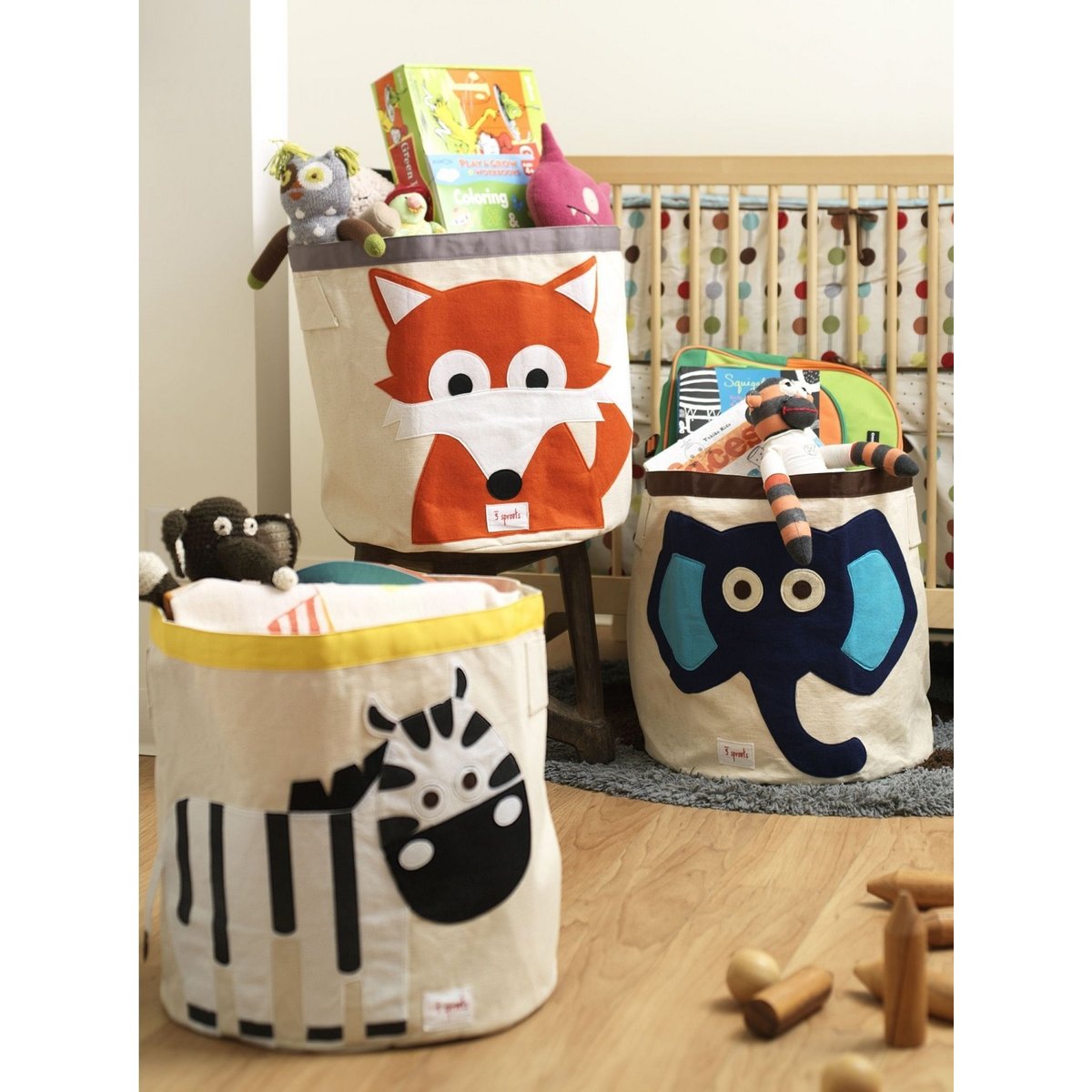 Sac à jouets blanc écru, noir, jaune, 3 SPROUTS