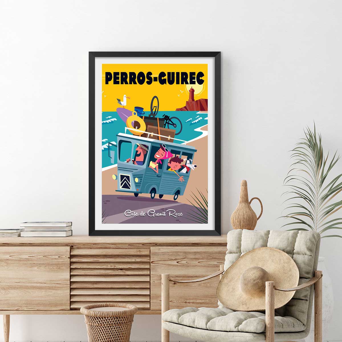 Affiche Perros Guirec affiche + cadre en bois - noir, HEXOA