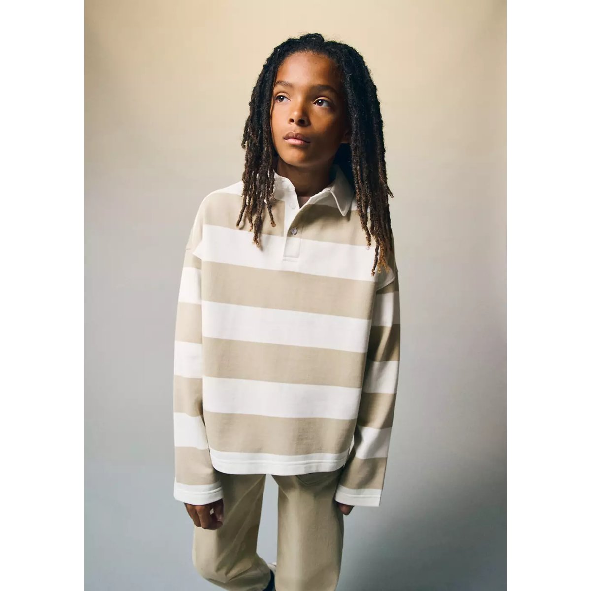 Sweat polo rayures oversize sable, MANGO KIDS