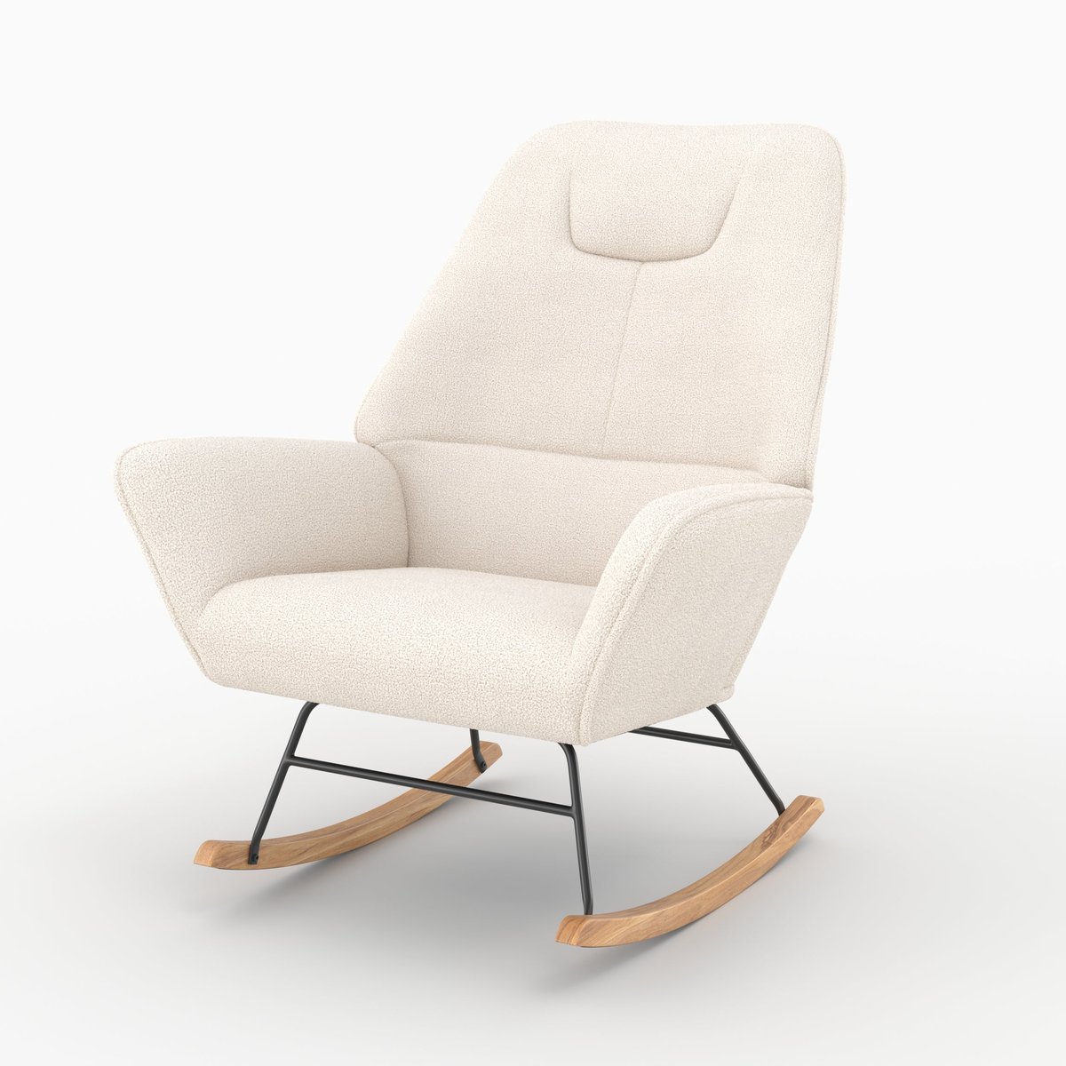 Rocking-chair en tissu bouclé - SHAUN blanc, MAISON PAVANE