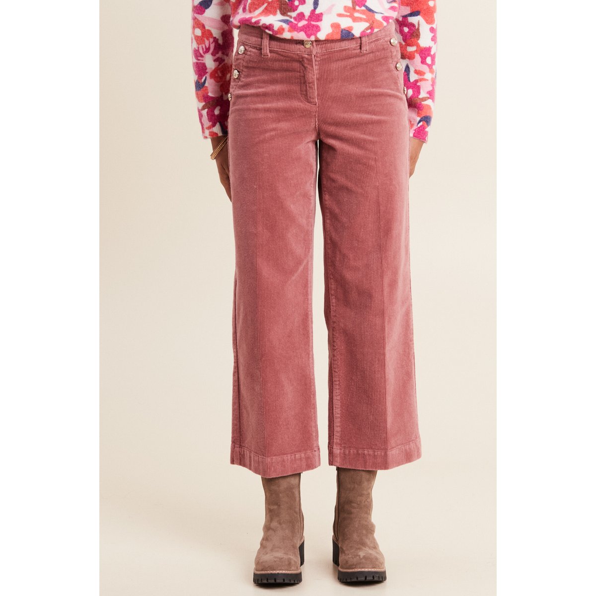 Pantalon large velours côtelé rose framboise, BREAL