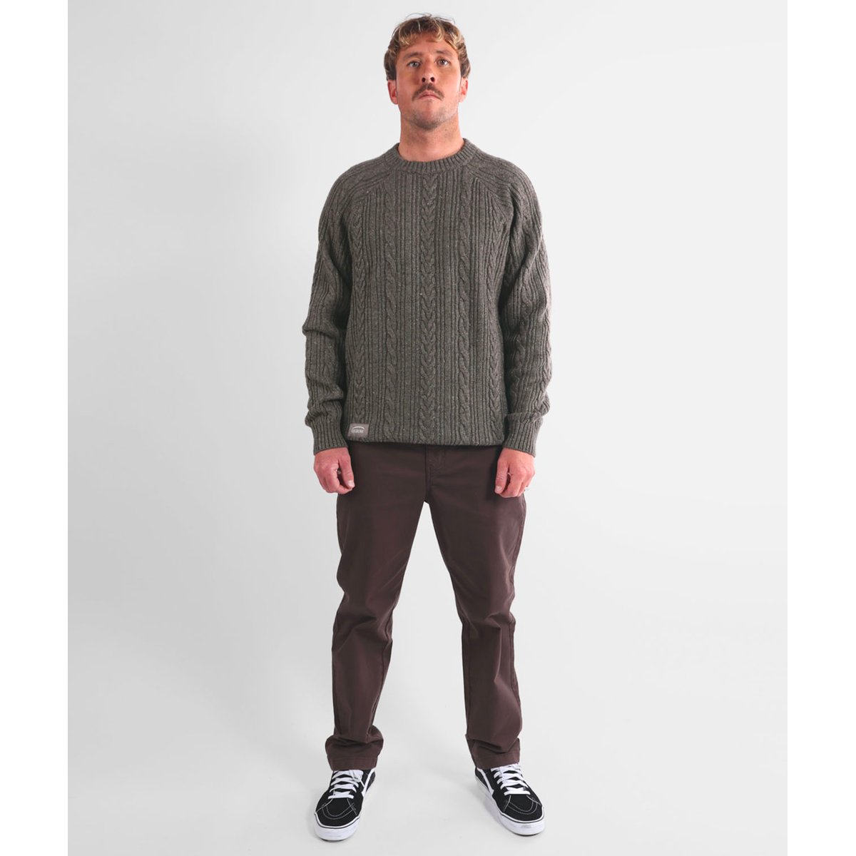 Pull laine torsades col rond CABLE pebble heather, OXBOW