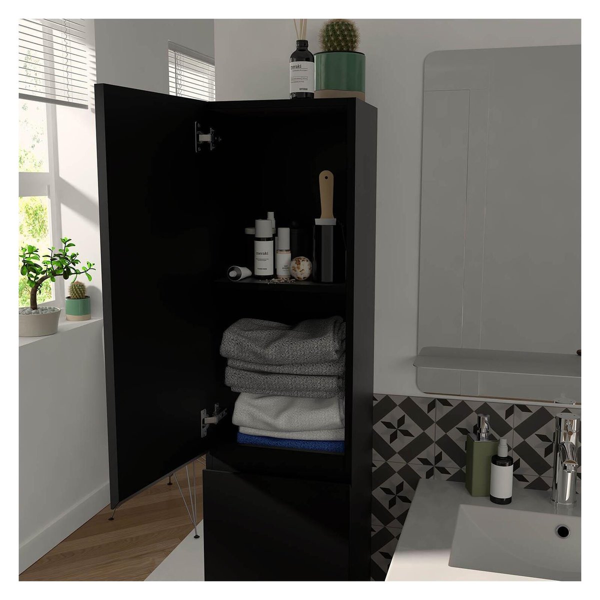 Ensemble meuble simple vasque 80cm SORRENTO noir satiné, MOB IN