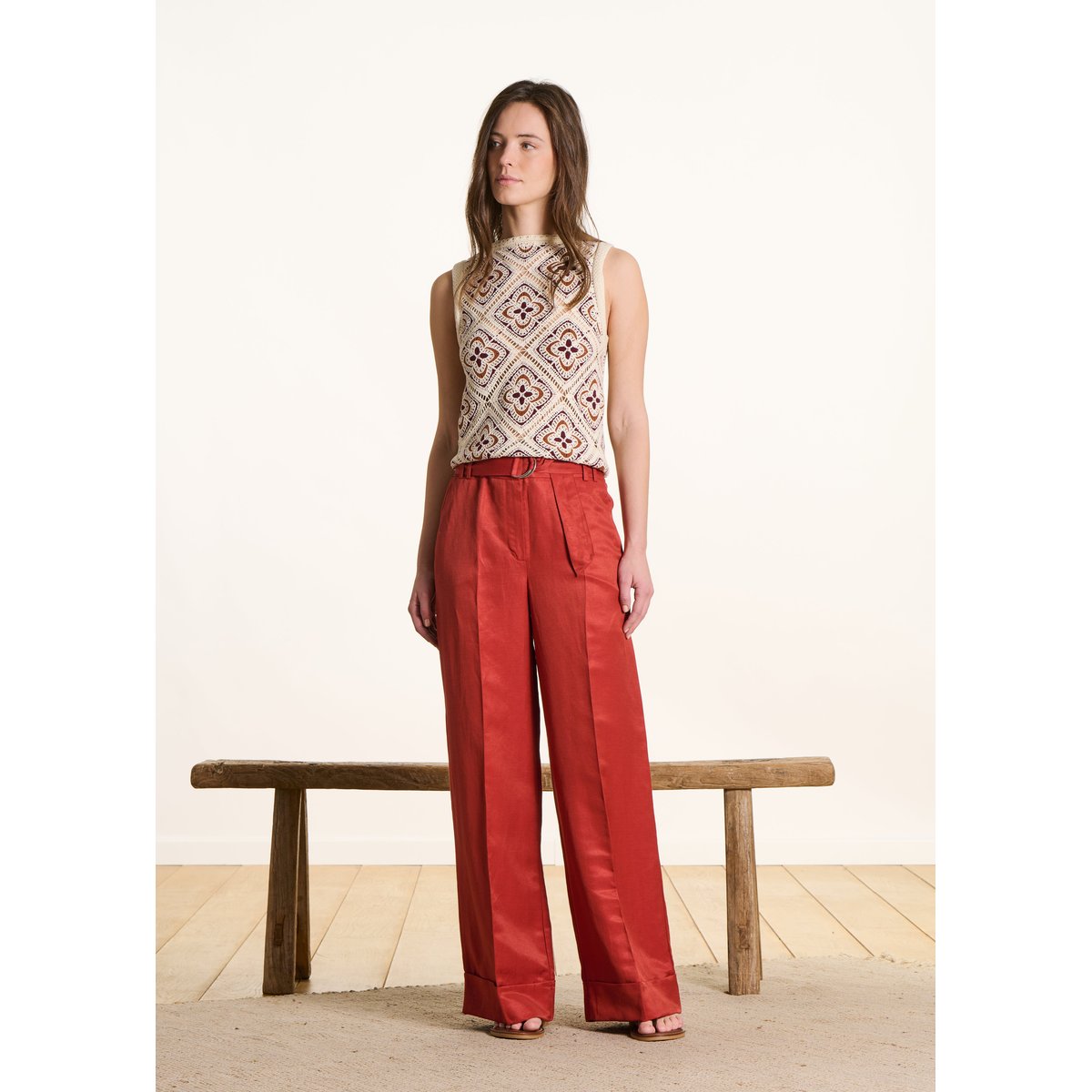 Pantalon large avec ceinture brique, LA FEE MARABOUTEE