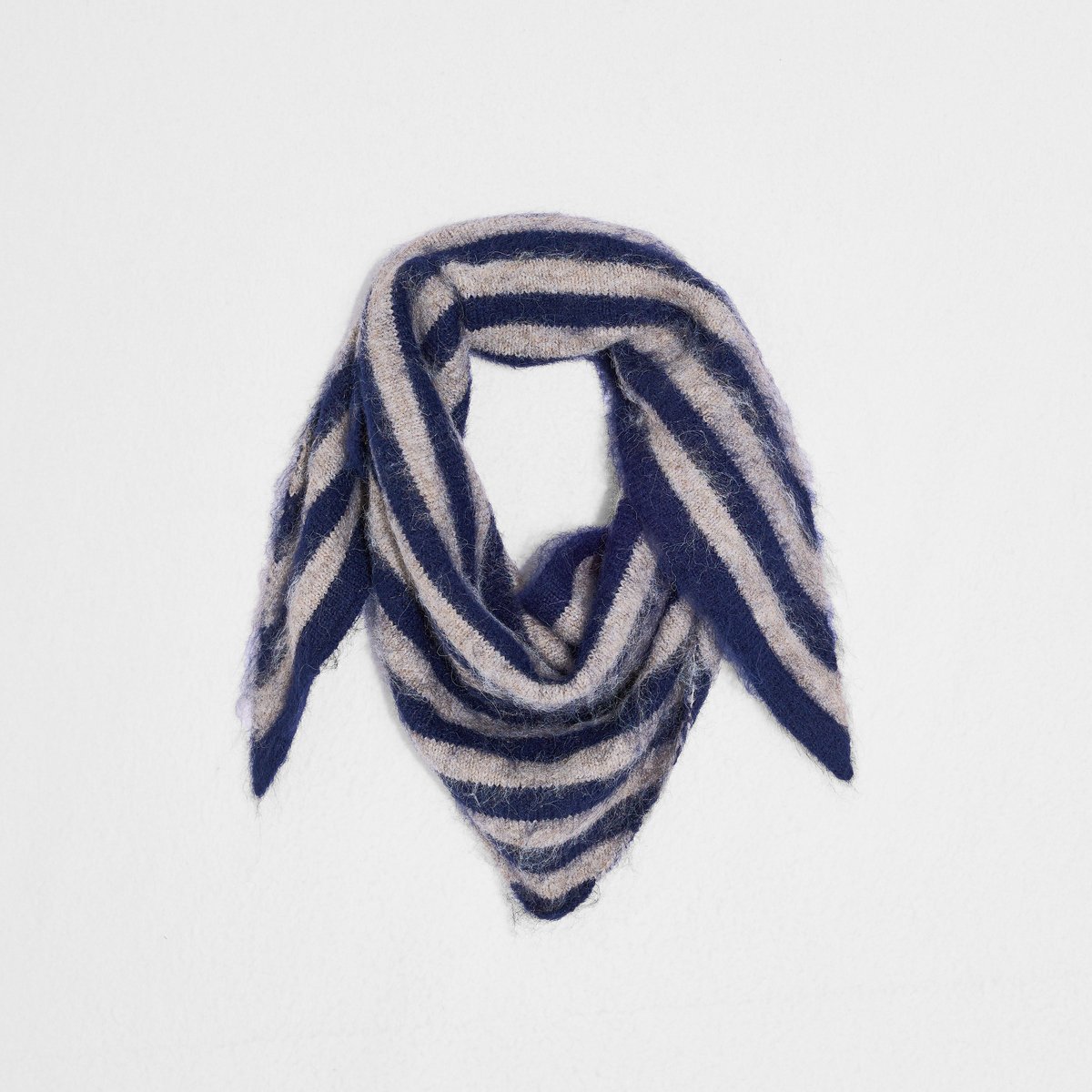 Echarpe forme triangle à rayures bleu marine, GRAIN DE MALICE