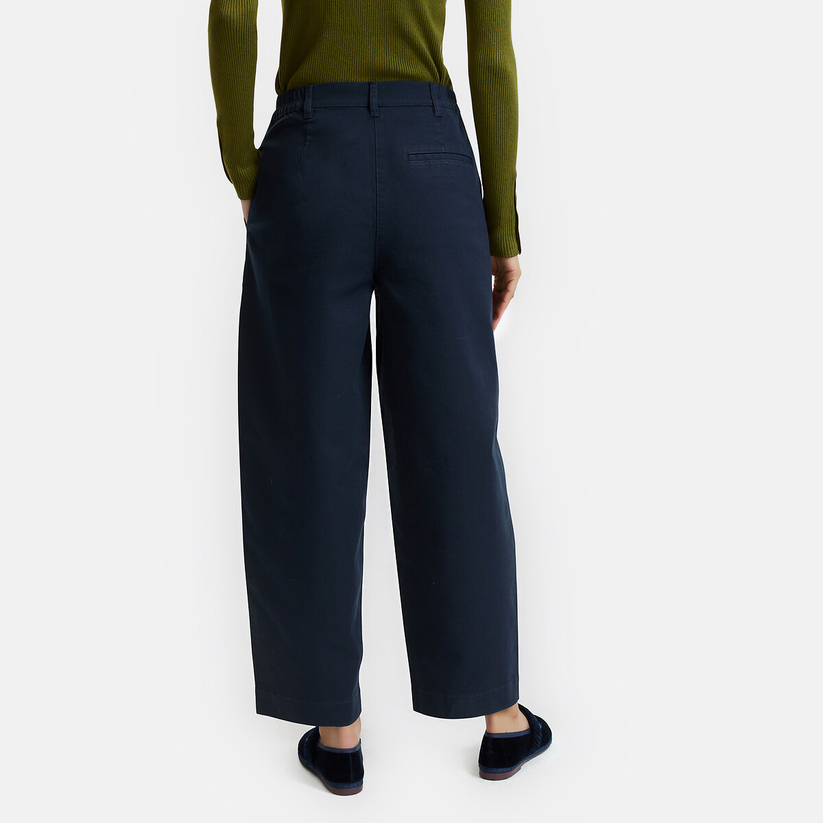 Stretch Cotton High Waist Wide Leg Barrel Trousers navy blue, LA REDOUTE COLLECTIONS