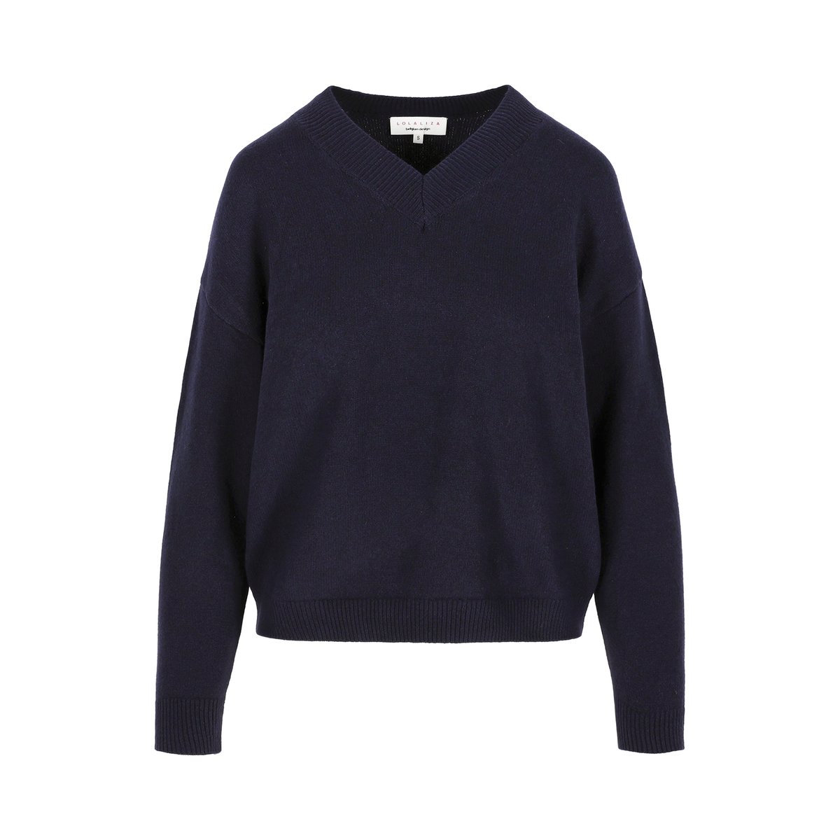Pull col V en maille bleu marine, LOLALIZA