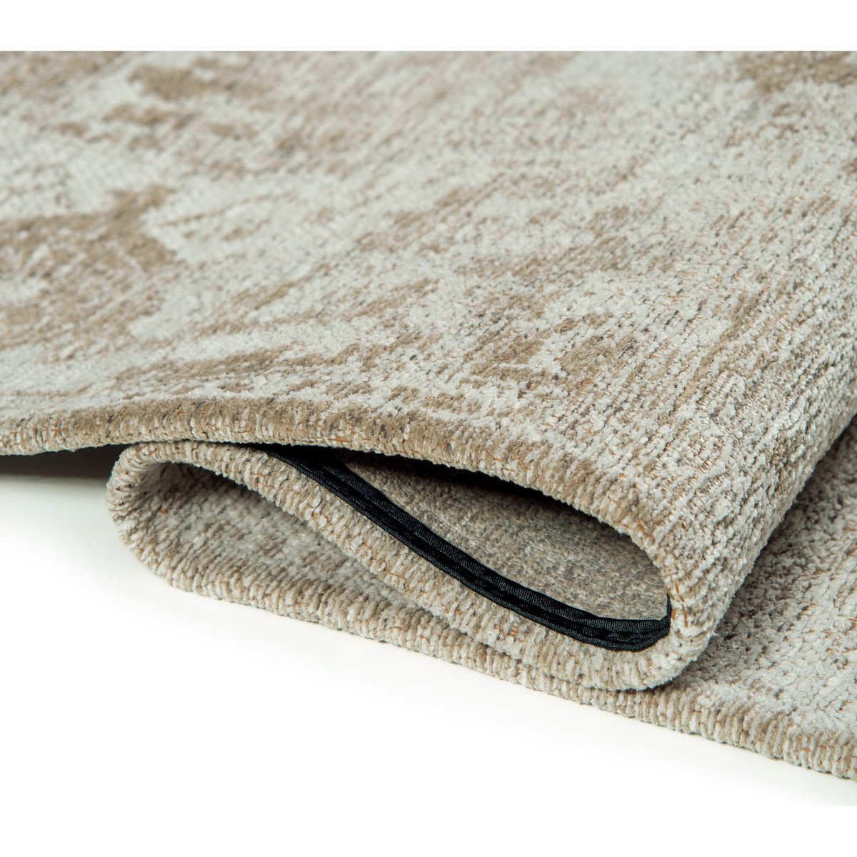 Tapis intérieur extérieur jacquard, HERIS gris perle patiné beige ivoire, RECOLLECTION