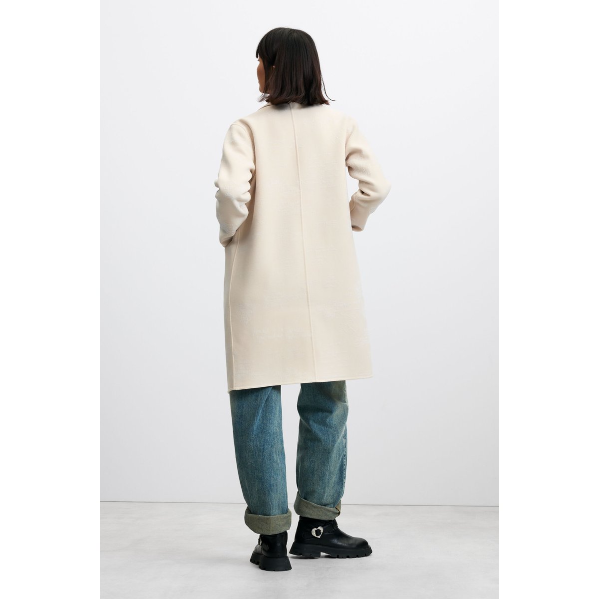 manteau regular imprimé en laine blanc, DESIGUAL