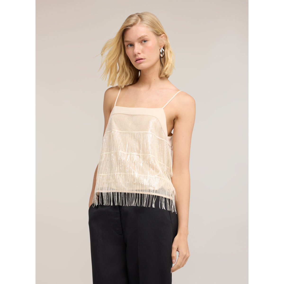 Top à franges beige, MOTIVI