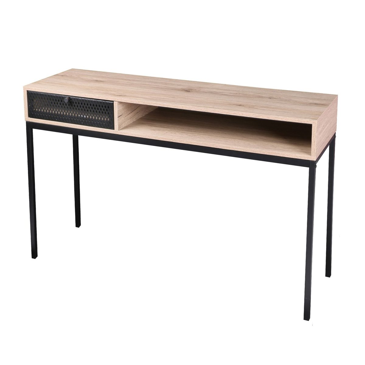 Console 1 tiroir et 1 grand rangement design industriel SOHO noir, URBAN LIVING