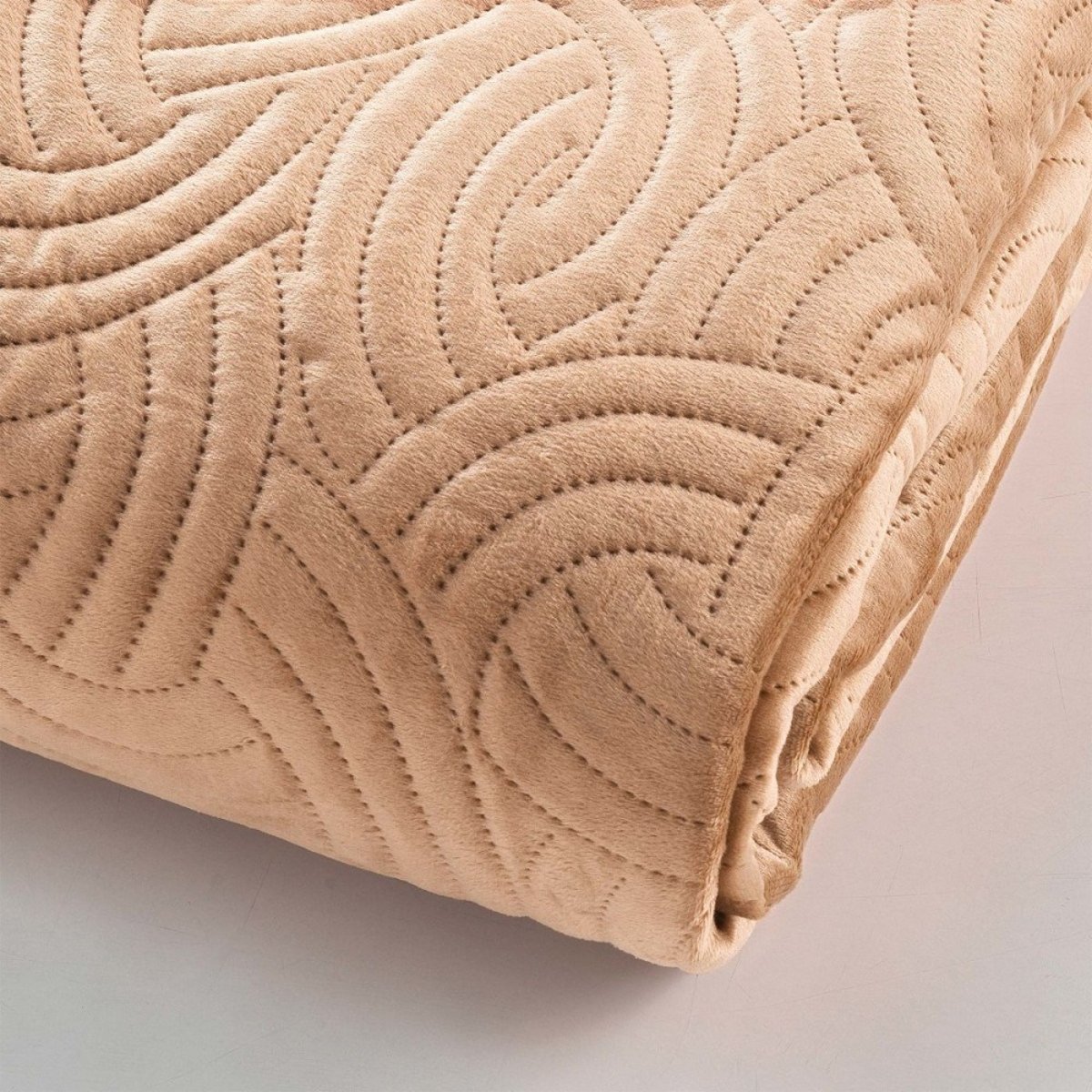 Couvre-lit 2 personnes matelassé 240x260 + 2 taies SOLANGE Lin beige, DECORATIE