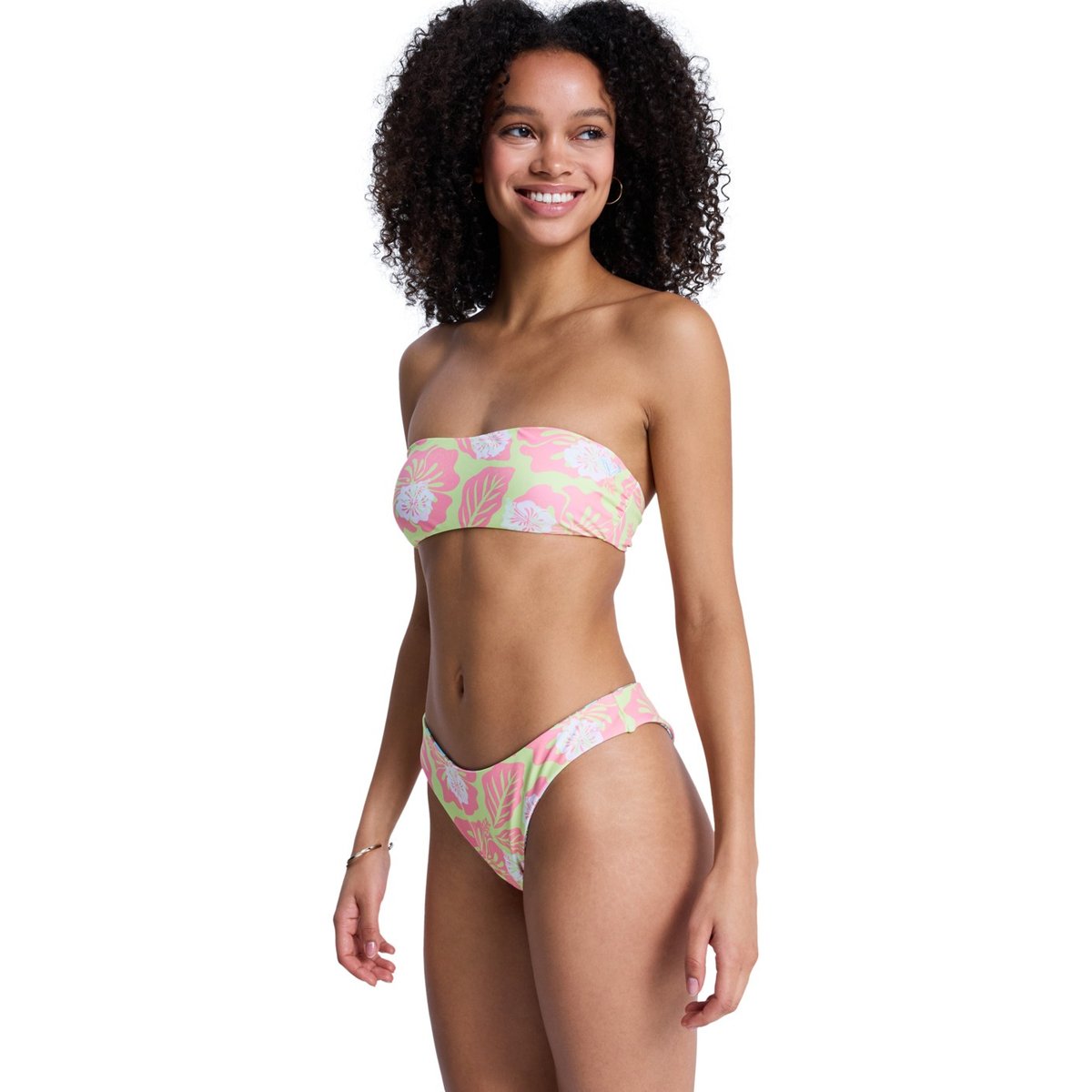 Haut de maillot de bain bikini bandeau HIBISCUS HYPE RV BANDEAU. vert daiquiri green hibscus hype, ROXY