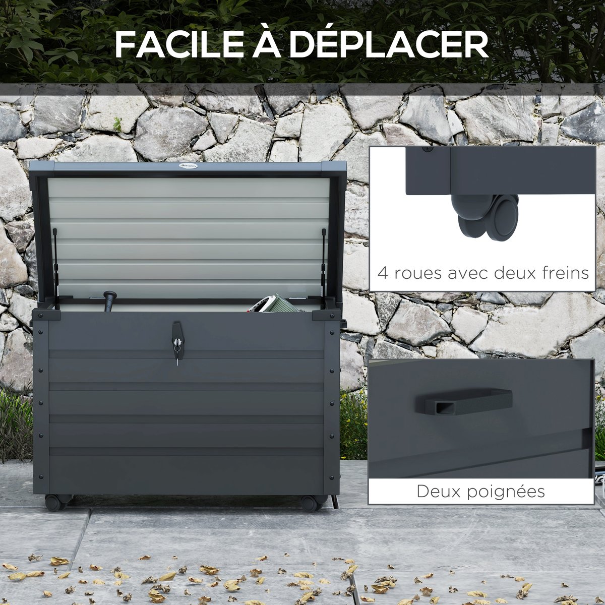 Coffre de jardin gris, OUTSUNNY