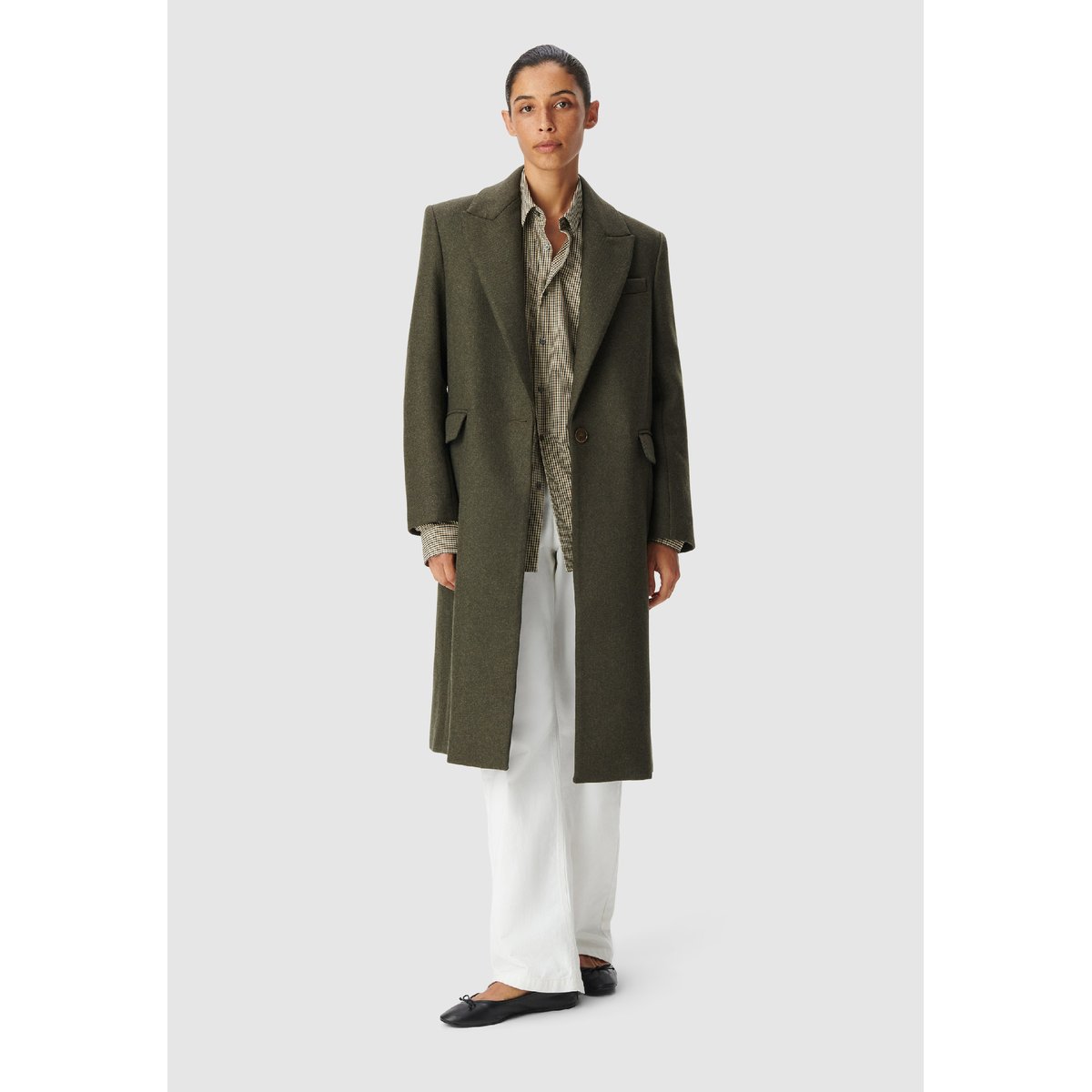 Manteau long droit lainage vert kaki, IKKS