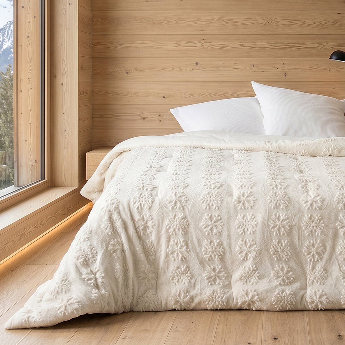 Jeté de lit moelleux à motifs flocons en relief ecru, LINDER