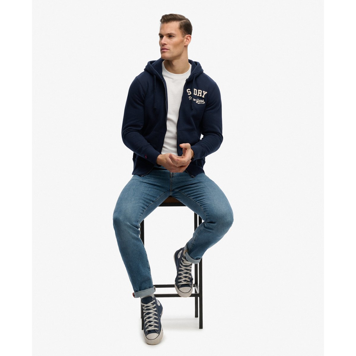 Sweat à capuche zippé Vintage Athletic bleu marine éclipse, SUPERDRY