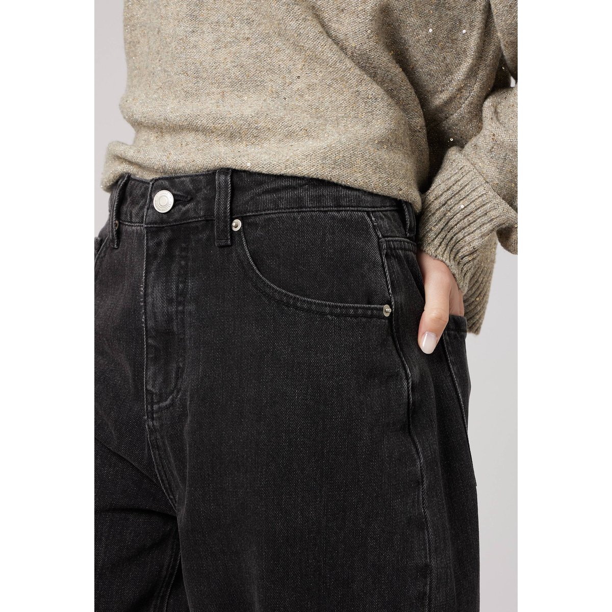 Jean noir barrel femme en 100% coton SUNNY grey used, DEELUXE