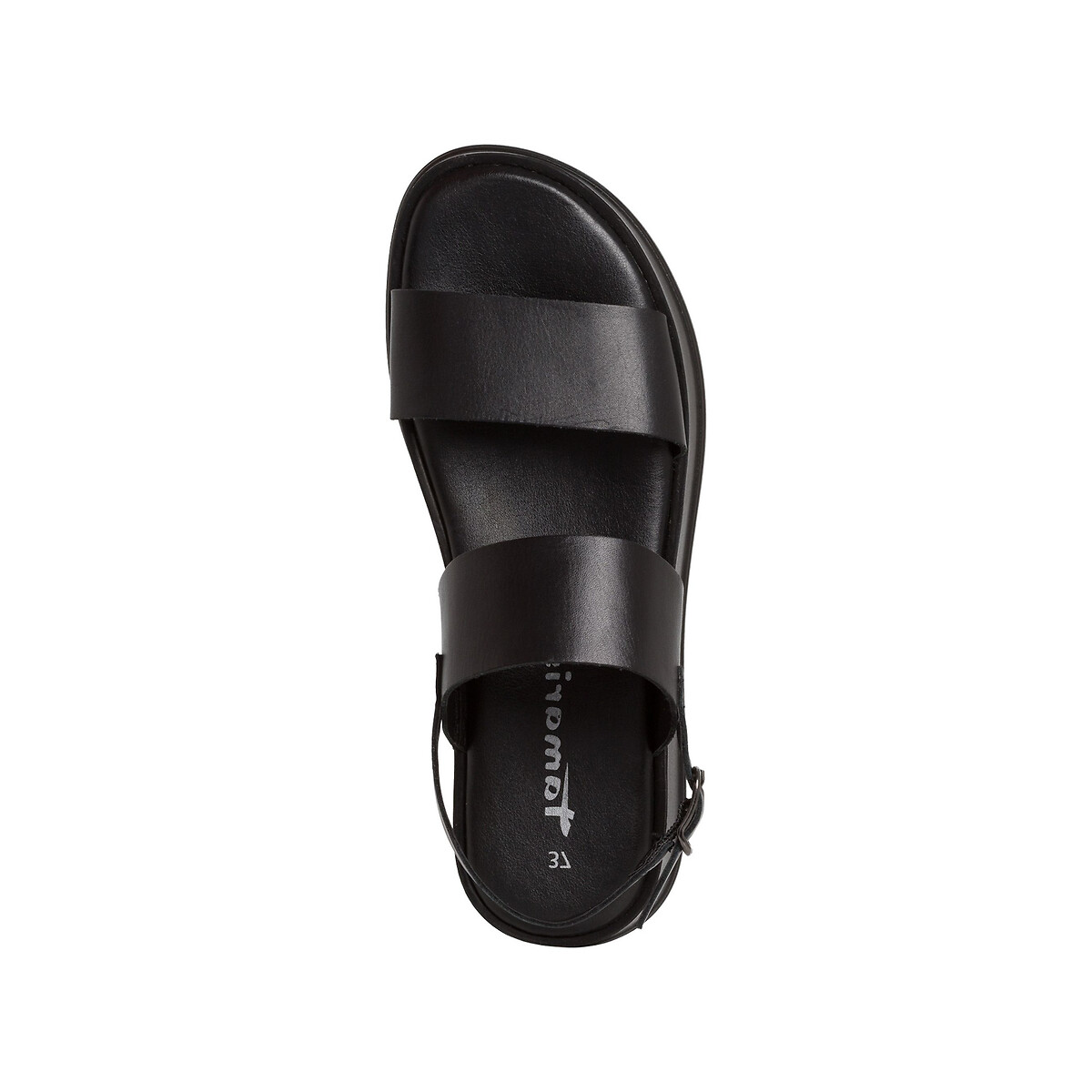 Sandales plateforme en cuir noir, TAMARIS
